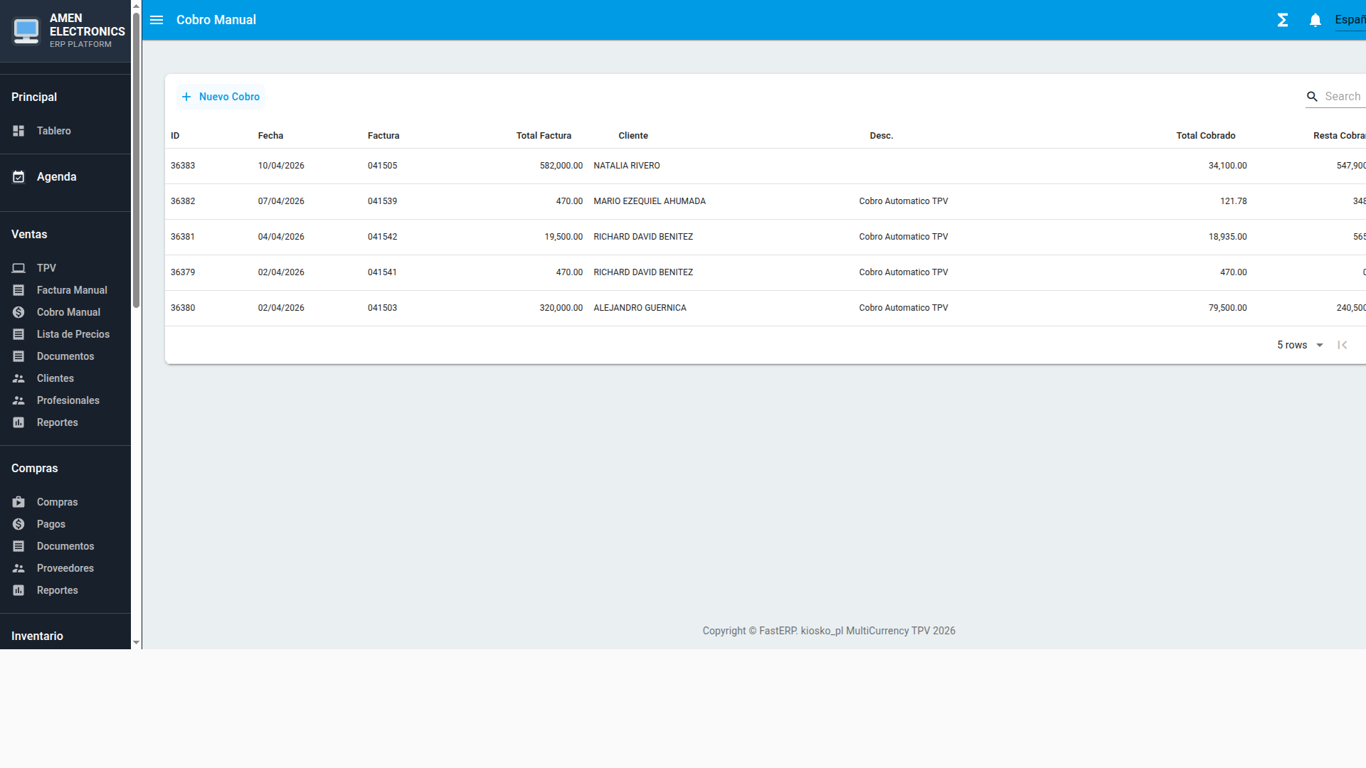 Gestion de cobros manuales y cuentas por cobrar
