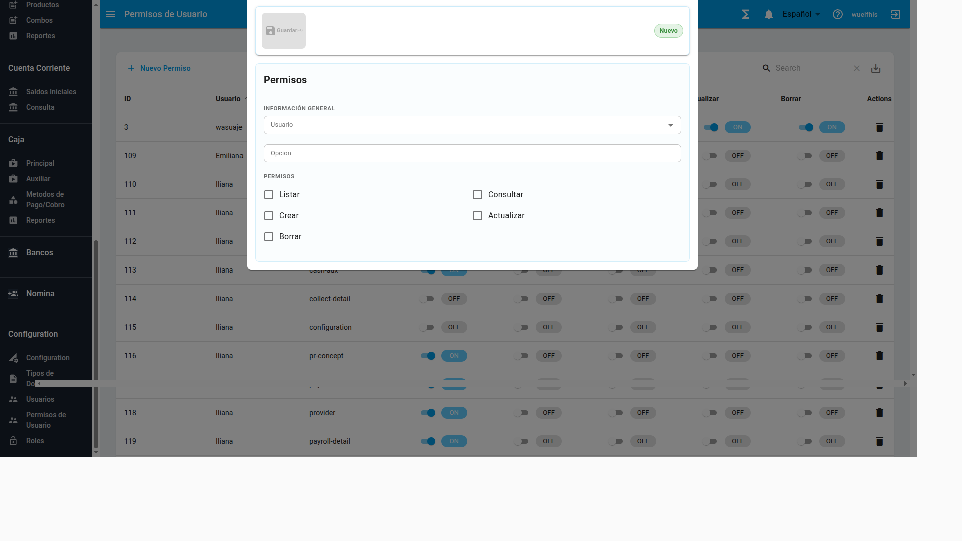 Configuracion de permisos y roles de usuario